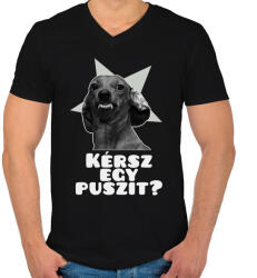 printfashion Kérsz egy puszit? - Férfi V-nyakú póló - Fekete (15645003)