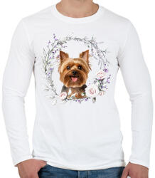 printfashion yorkie virágokkal - Férfi hosszú ujjú póló - Fehér (15107675)