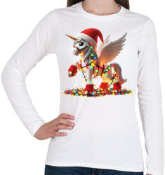 printfashion Karácsonyi Unikornis / Pegazus / póni - Női hosszú ujjú póló - Fehér (15236678)