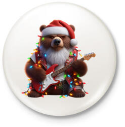 printfashion Vicces morcos karácsonyi gitáros rocker party medve - Kitűző, hűtőmágnes - Fehér (15243043)