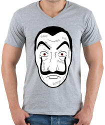 printfashion Money heist maszk nevekkel - Férfi V-nyakú póló - Sport szürke (4770397)