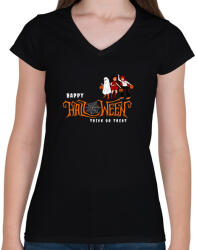 printfashion Happy Halloween Trick or Treat - Női V-nyakú póló - Fekete (14182444)