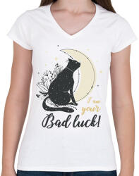 printfashion I am your bad luck - Női V-nyakú póló - Fehér (7896931)