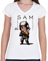 printfashion Don't breathe! Sam - Női V-nyakú póló - Fehér (1970022)