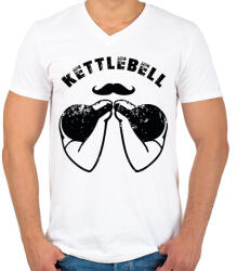printfashion Bajszos kettlebell - Férfi V-nyakú póló - Fehér (11722547)