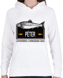 printfashion Lárhatáron a horgászok ásza - Névvel - Női kapucnis pulóver - Fehér (6285662)