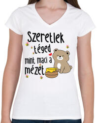 printfashion Szeretlek téged mint maci a mézet - Női V-nyakú póló - Fehér (11693567)