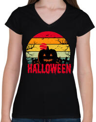 printfashion Halloween night - Női V-nyakú póló - Fekete (5441174)
