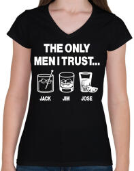 printfashion The only men I trust. . . Jack, Jim, Jose - Női V-nyakú póló - Fekete (16785245)