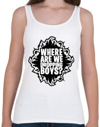 printfashion Where are we dropping boys - Fortnite - Női atléta - Fehér (1807407)