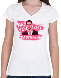 printfashion Are you lost babygirl? - Női V-nyakú póló - Fehér (2766086)