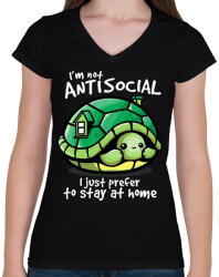 printfashion Antiszoci teknős - Női V-nyakú póló - Fekete (585294)