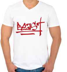 printfashion Beast Design Text Logo - Férfi V-nyakú póló - Fehér (817746)