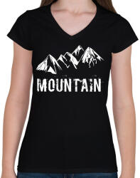 printfashion Mountain - Női V-nyakú póló - Fekete (4716993)