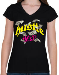 printfashion Pénz Pénz Pénz - Női V-nyakú póló - Fekete (11621931)