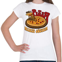 printfashion Csak a pizza miatt jöttem - Női póló - Fehér (9403673)