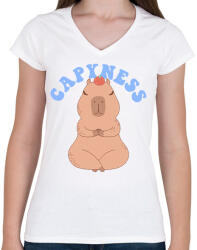 printfashion Capybara - Capyness - Női V-nyakú póló - Fehér (13400347)