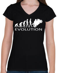 printfashion Motoros evolúció - Női V-nyakú póló - Fekete (835455)