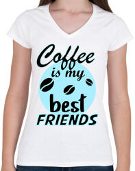printfashion coffee friends - Női V-nyakú póló - Fehér (6155211)