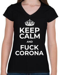 printfashion FUCK CORONA - Női V-nyakú póló - Fekete (10441764)