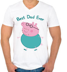 printfashion Best Dad Ever - Férfi V-nyakú póló - Fehér (2083041)