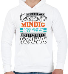 printfashion Értelmes csend - Férfi kapucnis pulóver - Fehér (5978422)
