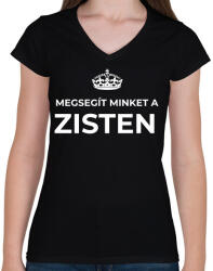 printfashion MEGSEGÍT MINKET A ZISTEN - Női V-nyakú póló - Fekete (10883694)