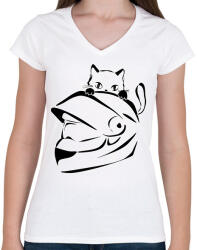 printfashion cicás - Női V-nyakú póló - Fehér (2899260)