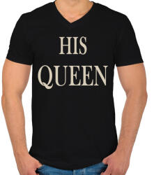 printfashion His Queen - Férfi V-nyakú póló - Fekete (1137053)