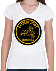printfashion motocross - Női V-nyakú póló - Fehér (4108984)