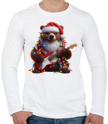 printfashion Vicces morcos karácsonyi gitáros rocker party medve - Férfi hosszú ujjú póló - Fehér (15238750)