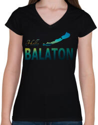 printfashion hello balaton - Női V-nyakú póló - Fekete (13934598)
