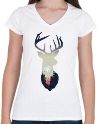 printfashion Szarvas absztrakt - Női V-nyakú póló - Fehér (5235838)