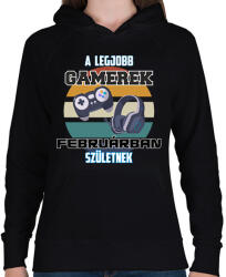 printfashion A legjobb Gamerek Februárban születnek - Női kapucnis pulóver - Fekete (11941517)