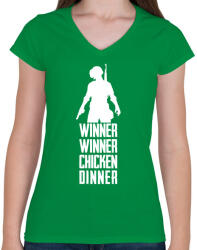 printfashion Winner Winner Chicken Dinner PUBG - Női V-nyakú póló - Zöld (828315)