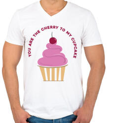 printfashion Meggyes muffin - Férfi V-nyakú póló - Fehér (432013)