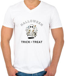 printfashion Halloween Trick or Treat - Férfi V-nyakú póló - Fehér (14380124)