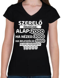 printfashion Szerelő óradíjak - Női V-nyakú póló - Fekete (9399916)