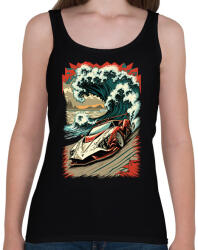 printfashion Hot Rod versenyautó hullámokkal - Női atléta - Fekete (13206811)