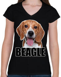 printfashion beagle - Női V-nyakú póló - Fekete (12088283)