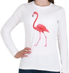 printfashion Flamingós póló - Női hosszú ujjú póló - Fehér (1012723)