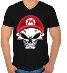 printfashion Mario koponya - Férfi V-nyakú póló - Fekete (1529205)