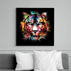 printfashion Színes tigris - Vászonkép - Fekete (8047620)