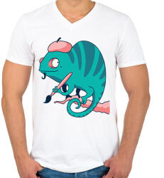 printfashion Festő kaméleon - Férfi V-nyakú póló - Fehér (15465222)