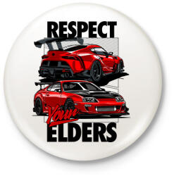 printfashion TOYOTA SUPRA MK4 vs MK5 RESPECT YOUR ELDERS - Kitűző, hűtőmágnes - Fehér (15302117)