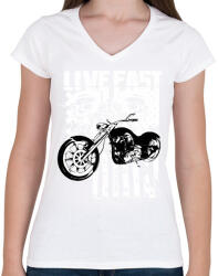 printfashion Lives Fast - Női V-nyakú póló - Fehér (12584834)