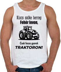 printfashion Nincs szőke herceg fehér lovon, csak fasza gyerek traktoron - Férfi atléta - Fehér (15788977)