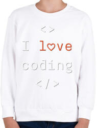 printfashion I love coding, szeretek programozni - Gyerek pulóver - Fehér (11171942)