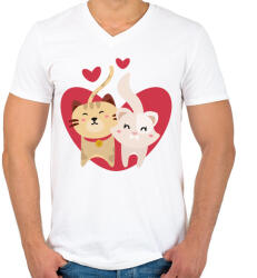 printfashion Szerelmes cicák - Férfi V-nyakú póló - Fehér (1038465)