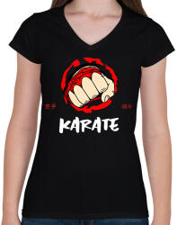 printfashion KARATE - Női V-nyakú póló - Fekete (9450111)
